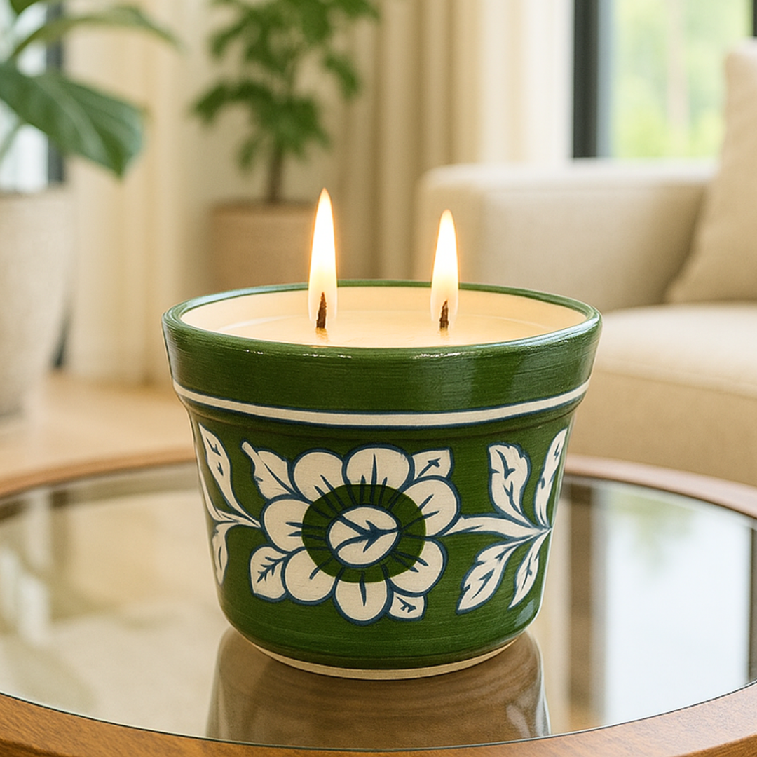 Noori (Magnolia) - Dastaan Series Candle in Blue Multani Pottery