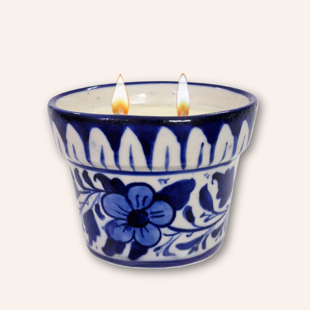 Sohni (Marigold & Champa) - Dastaan Series Candle in Blue Multani Pottery